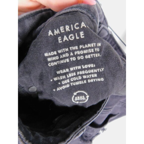 American Eagle Jeans Womens 2 Black Ripped Distressed Raw Hem Skinny Strigid - Picture 10 of 12